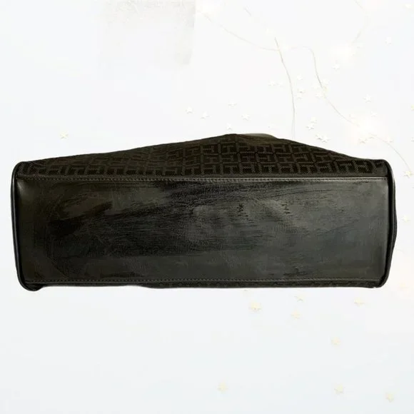 Tommy Hilfiger, Large, Black, T H Motif, Cloth Tote, Chain Handle - Picture 4 of 16